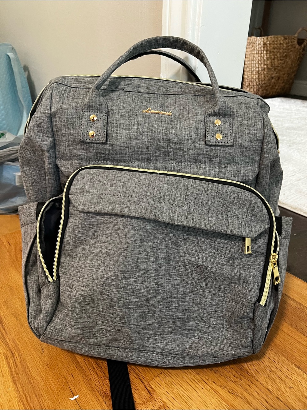 Gray Women's Backpack Tote with Gold Accents - Unbranded
